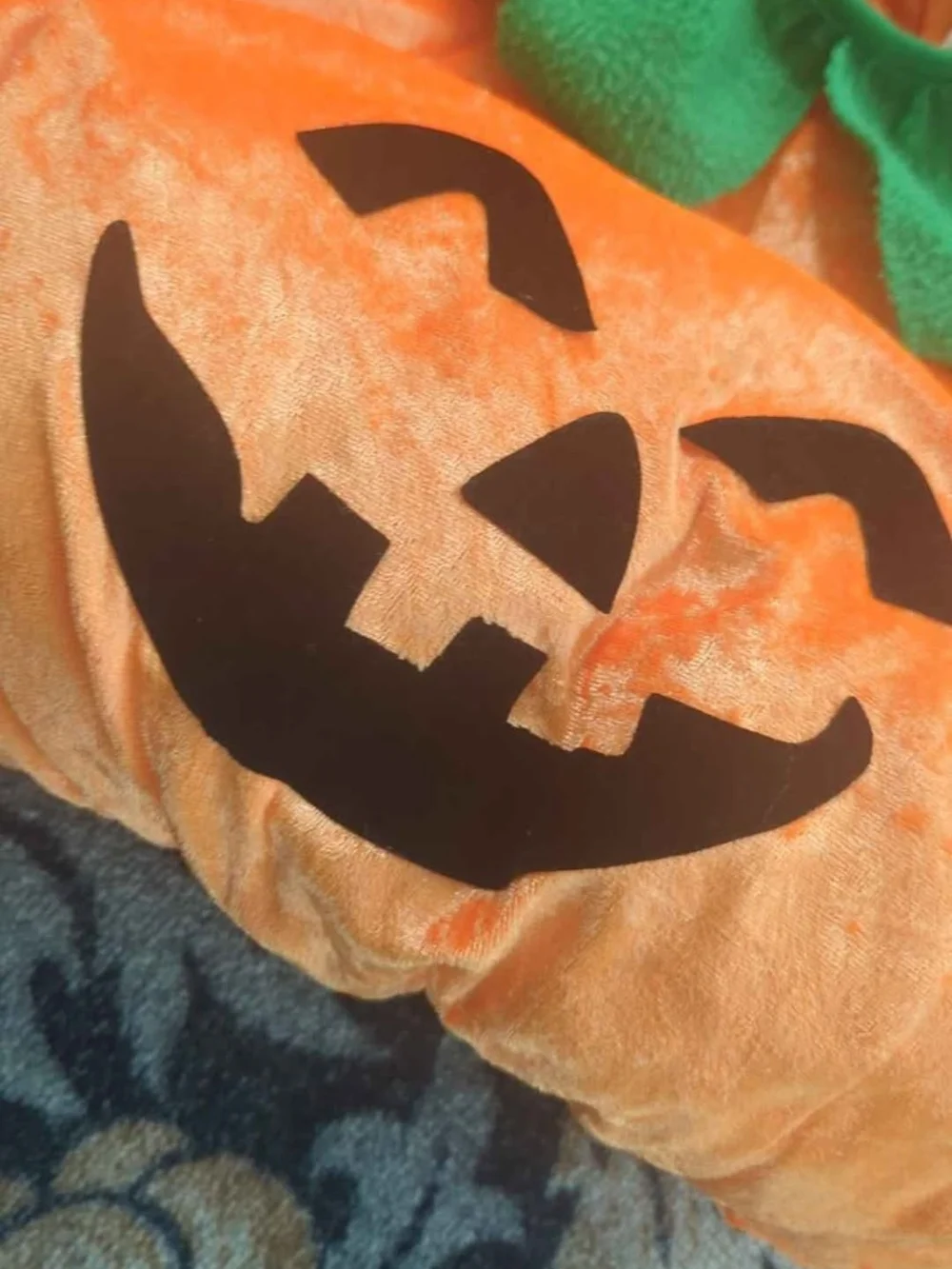 Spirit Orange Pumpkin Jack-O'-Lantern Costume with Green Leaf Collar - Picture 2 of 5
